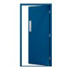 blank blue steel door with a push plate