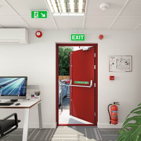 red security fire exit door