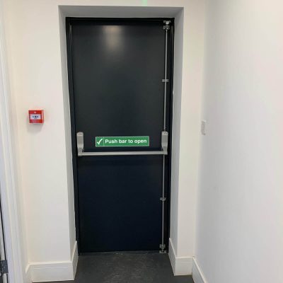 anthracite grey fire exit with push bar