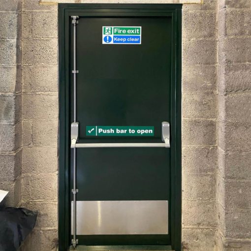 Green fire exit door internal