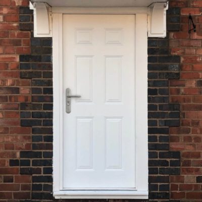 white panelled steel door with handle