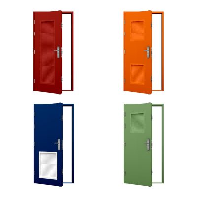 four coloured louvred steel door examples