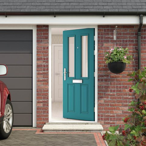 6 panelled front door in peacock blue