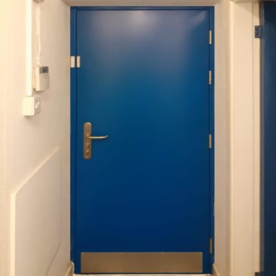 Blue Security door with kick plate internal