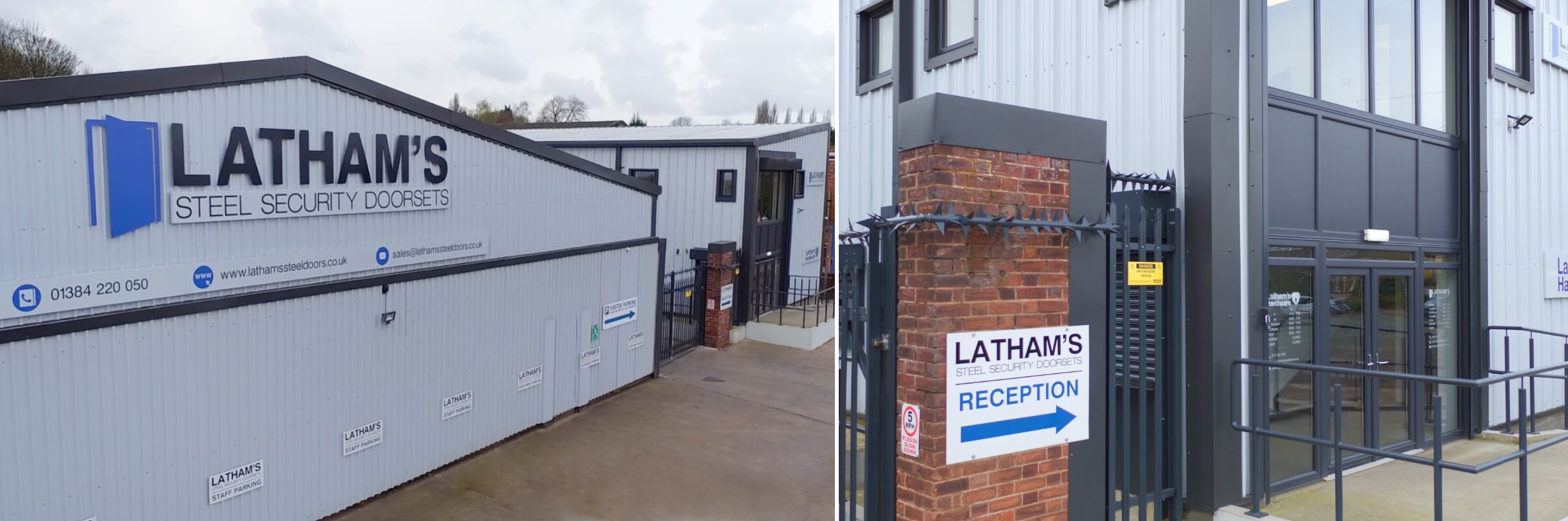 External view of Latham's warehouse, office and reception entrance