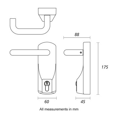 Technical Drawing of Exidor 322 Lever Operated Outside Access Device
