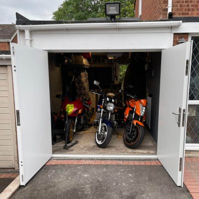 High security garage door with motorbikes