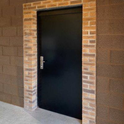 black door in garage