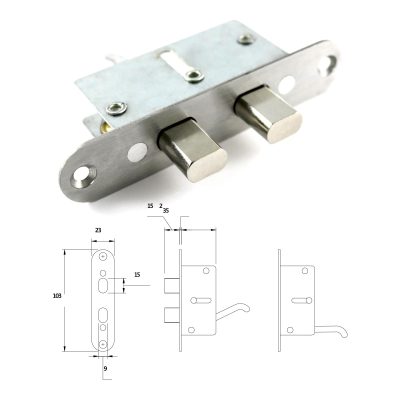 container door side lock and CAD drawing showing dimensions