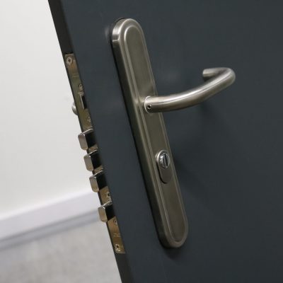close up of container door handle