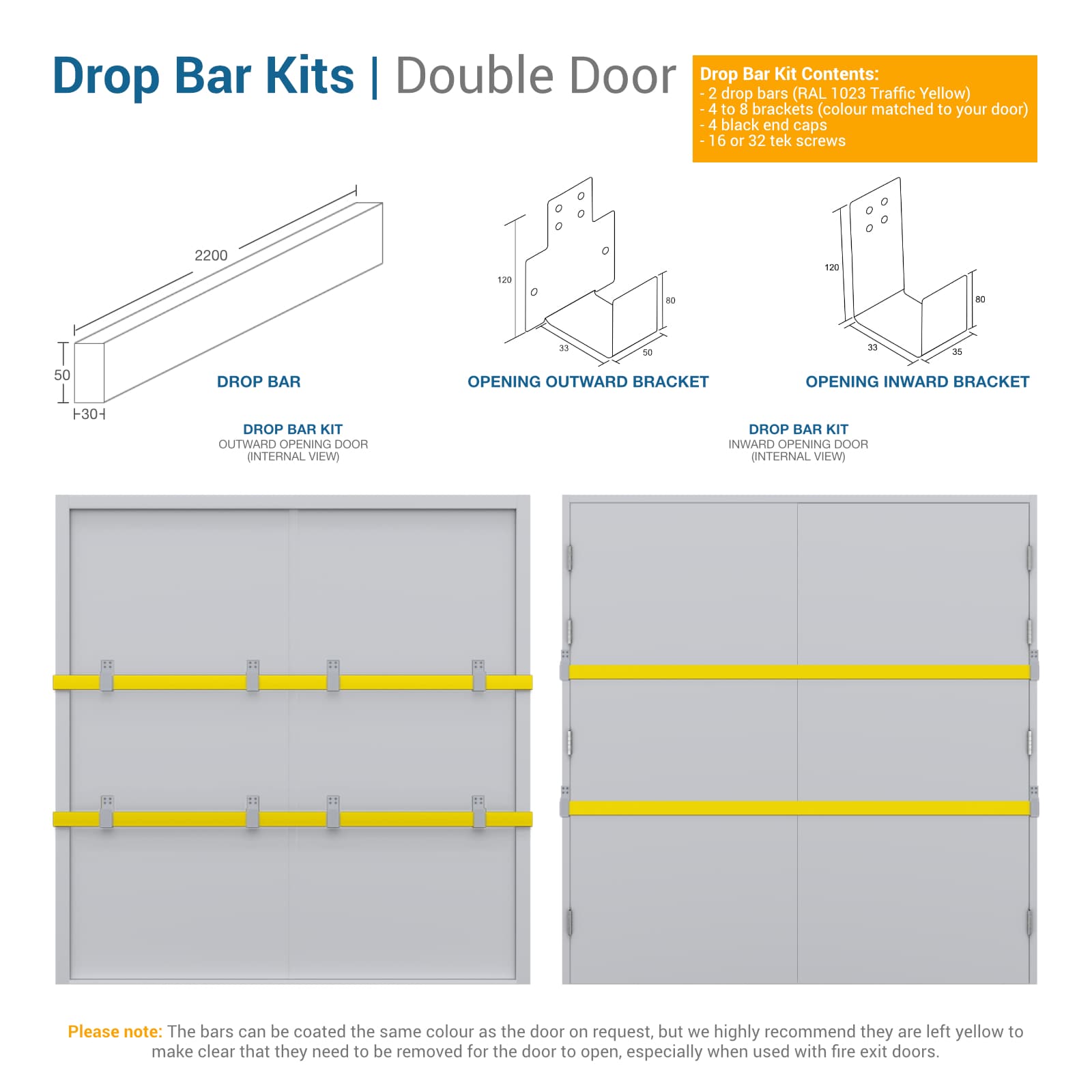 Image showing the contents of a double steel door drop bar kit