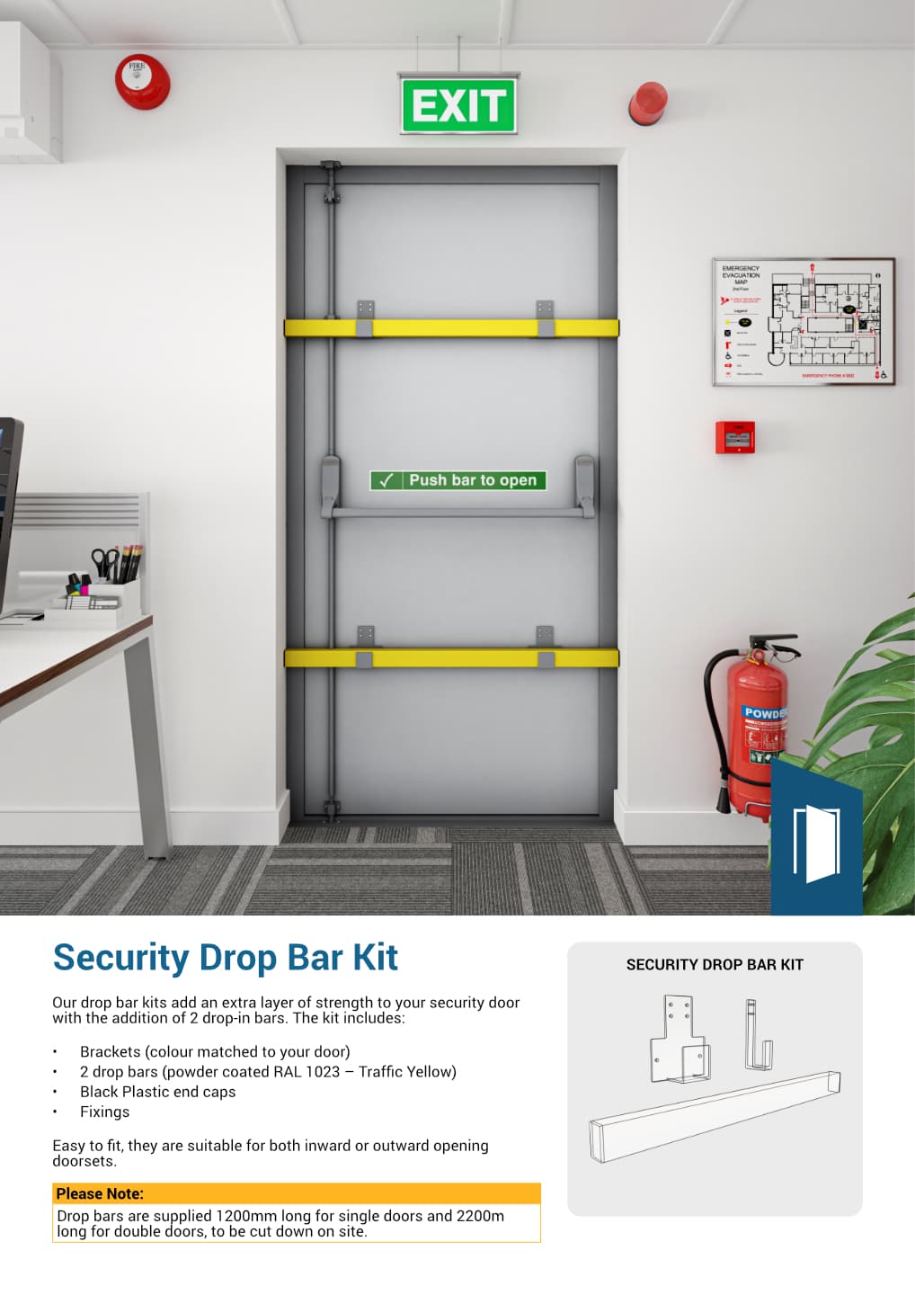 Image showing the contents of a steel door drop bar kit