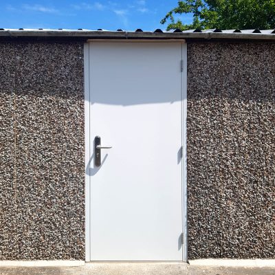 White Budget Door in a Garage
