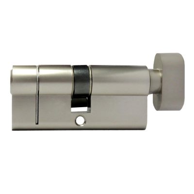 Container door thumb turn cylinder side view