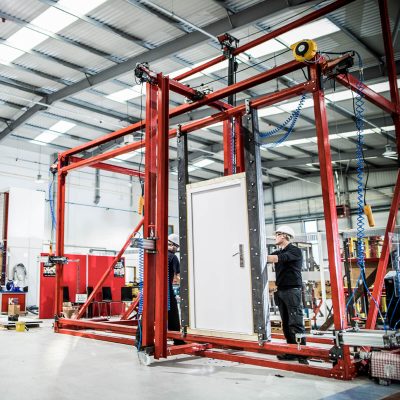 door being certified in a testing facility