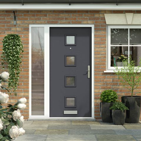 High security front door with glazed side panel