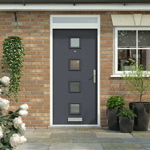 High security front door with glazed top panel