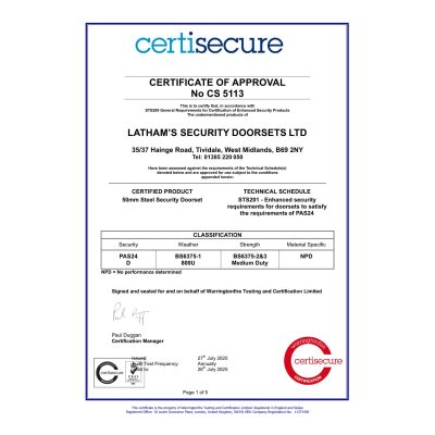 Certificate for PAS 24 rating