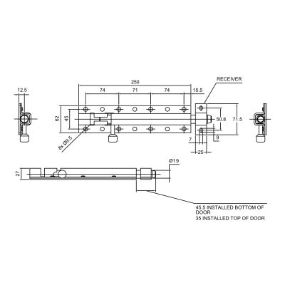 CAD drawing of the tower bolt