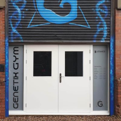 Genetix gym door with left and right sidelights
