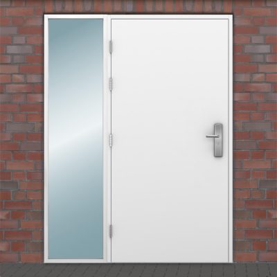 Glazed side light fitted on left side of a steel door