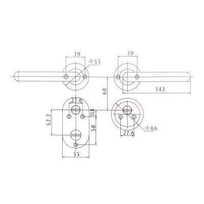 CAD drawing of the HOOPLY FT09 handle and escutcheon kit