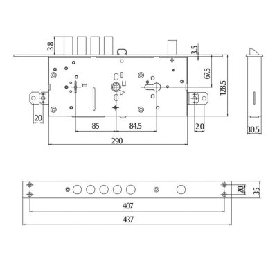CAD drawing of the cefiro combat lock 60