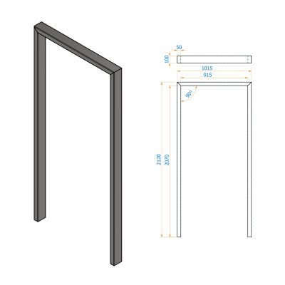 Technical drawing of 910mm x 2065mm steel goal post frame
