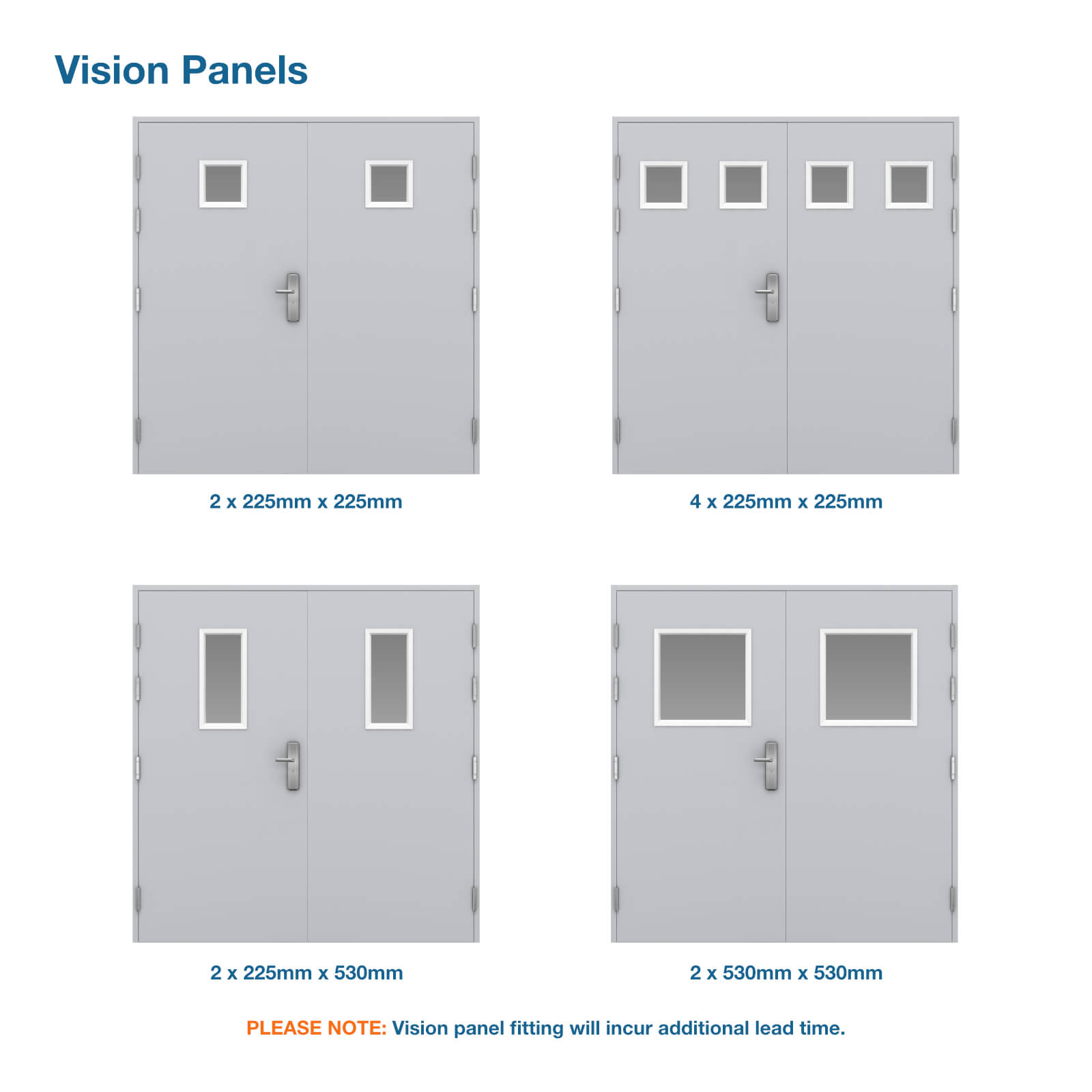 Vision panel options for side hinged garage door 