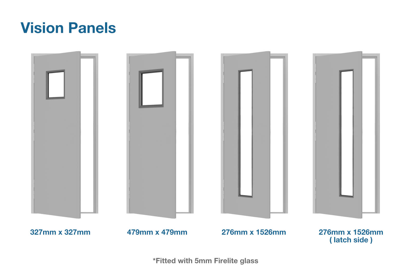 Vision panel sizes for custom made fire rated steel doors