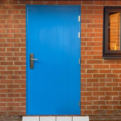 Blue cottage style steel door