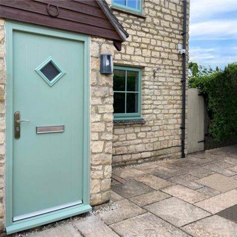 Chartwell green cottage front door with diamond vision