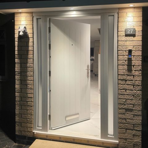 Open cottage steel door with ironmongery