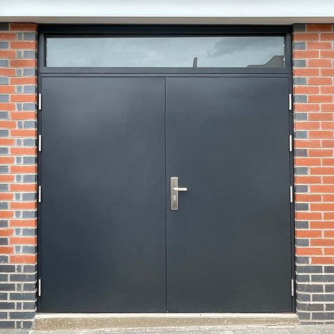 Security double door with top light in anthracite grey