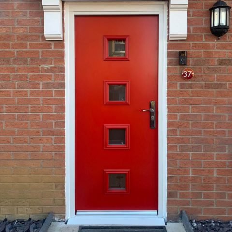 High security front door in red