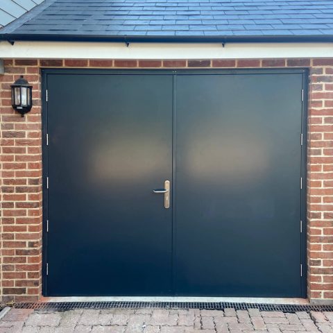Side hinged garage door in anthracite grey
