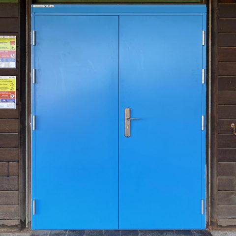 High security double door in ultra blue