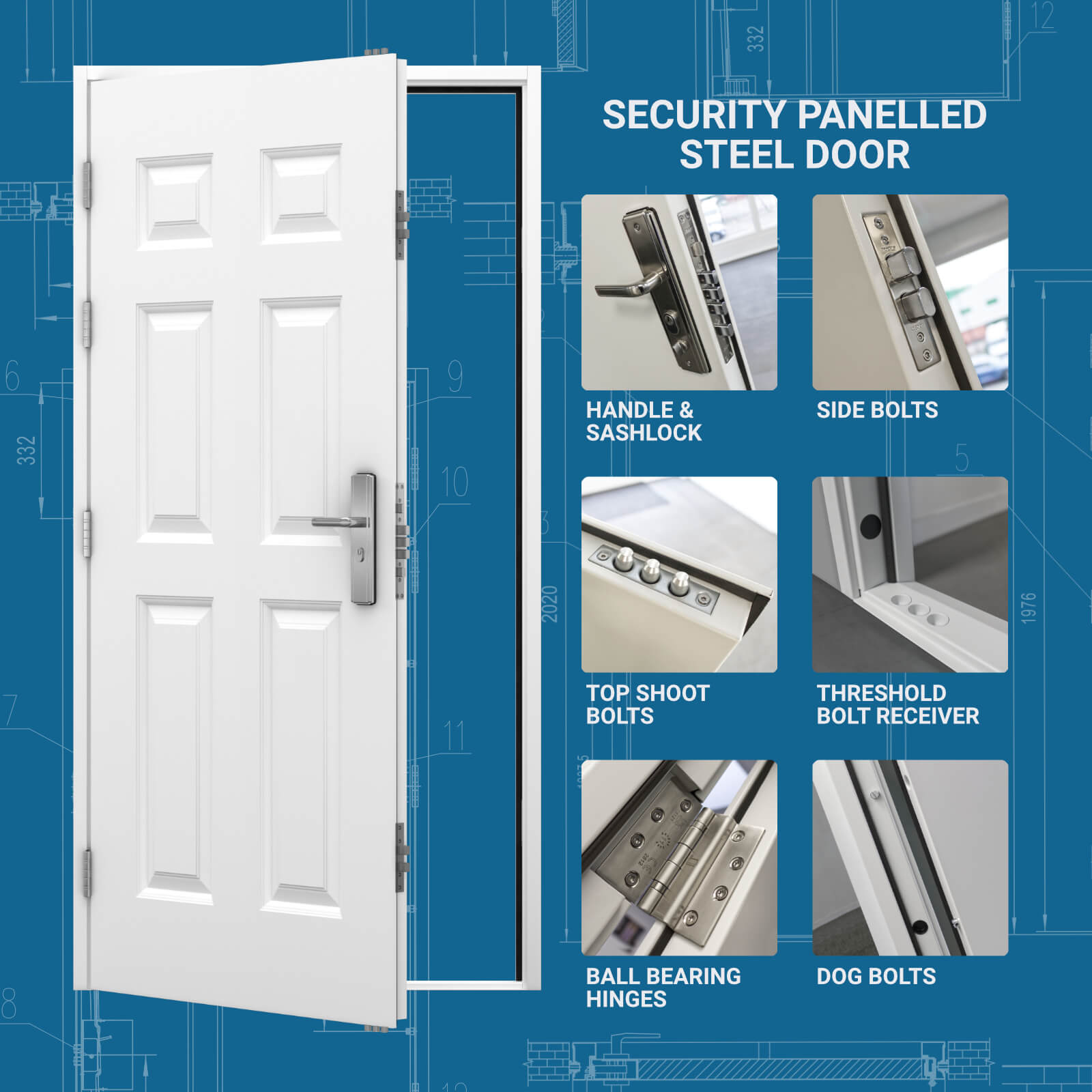 Lathams 6 Panel Heavy Duty High Security Steel Door