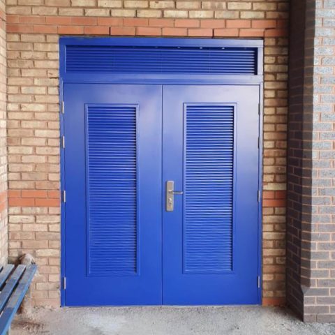 Double Louvred Blue Door