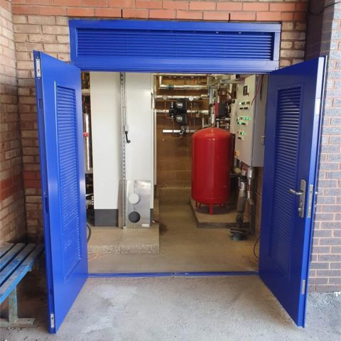 Double Louvred Blue Door to see boiler room