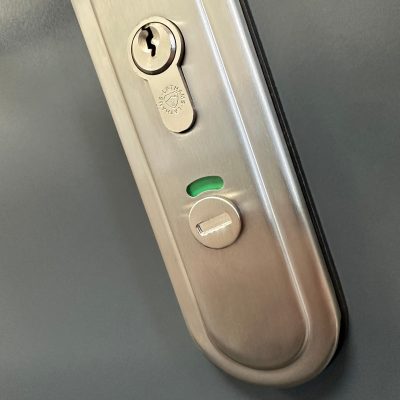 Close of view of external toilet door indicator