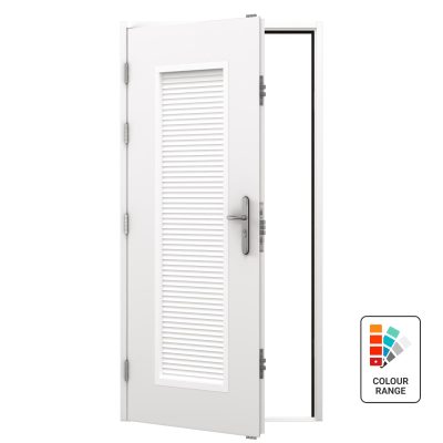 Louvred steel security door with full louvre panel