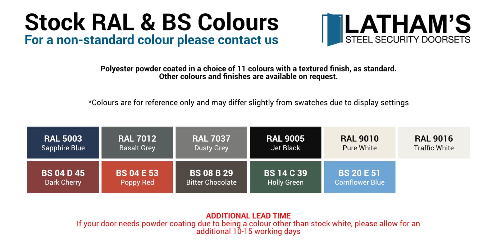 Communal & Commercial Entrance Doors Colour Chart