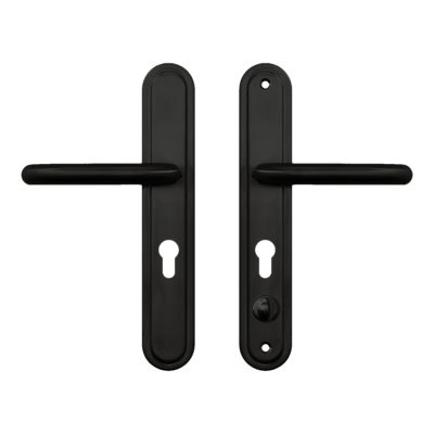 front and back of a black container door handle