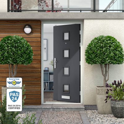 High security front door in anthracite grey - Secured by Design certified