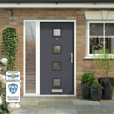High security front door with glazed side panel