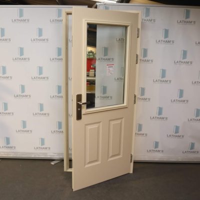 Security Glazed Panelled Steel Door - 895 x 2020 | Light Ivory | RH OUT/LH IN
