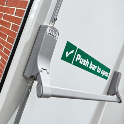 A close up of an Exidor 294 panic bar