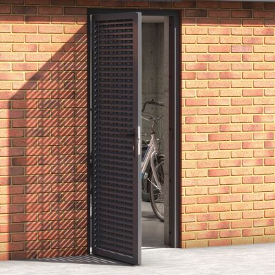 Lathams Fully Louvred Door CG Example Outside Bike Store Close Up Zoomed