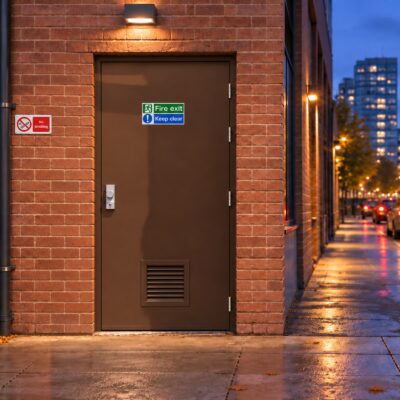 A Van Dyke Brown Latham's Security fire exit door